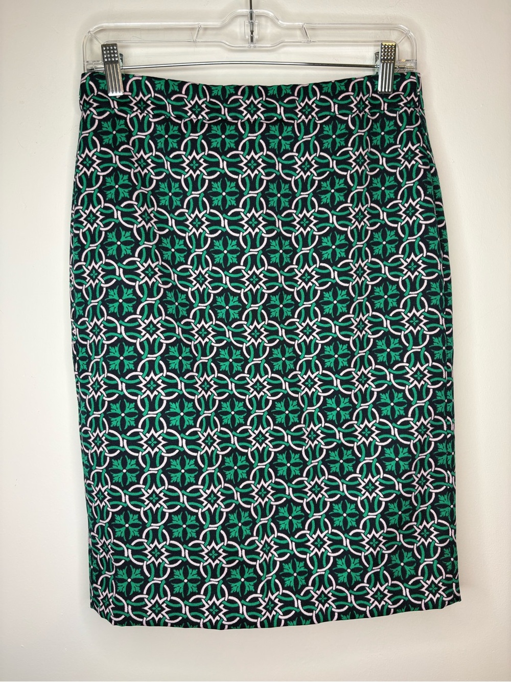 J. Crew Green and Black Geometric Pencil Skirt Size 2